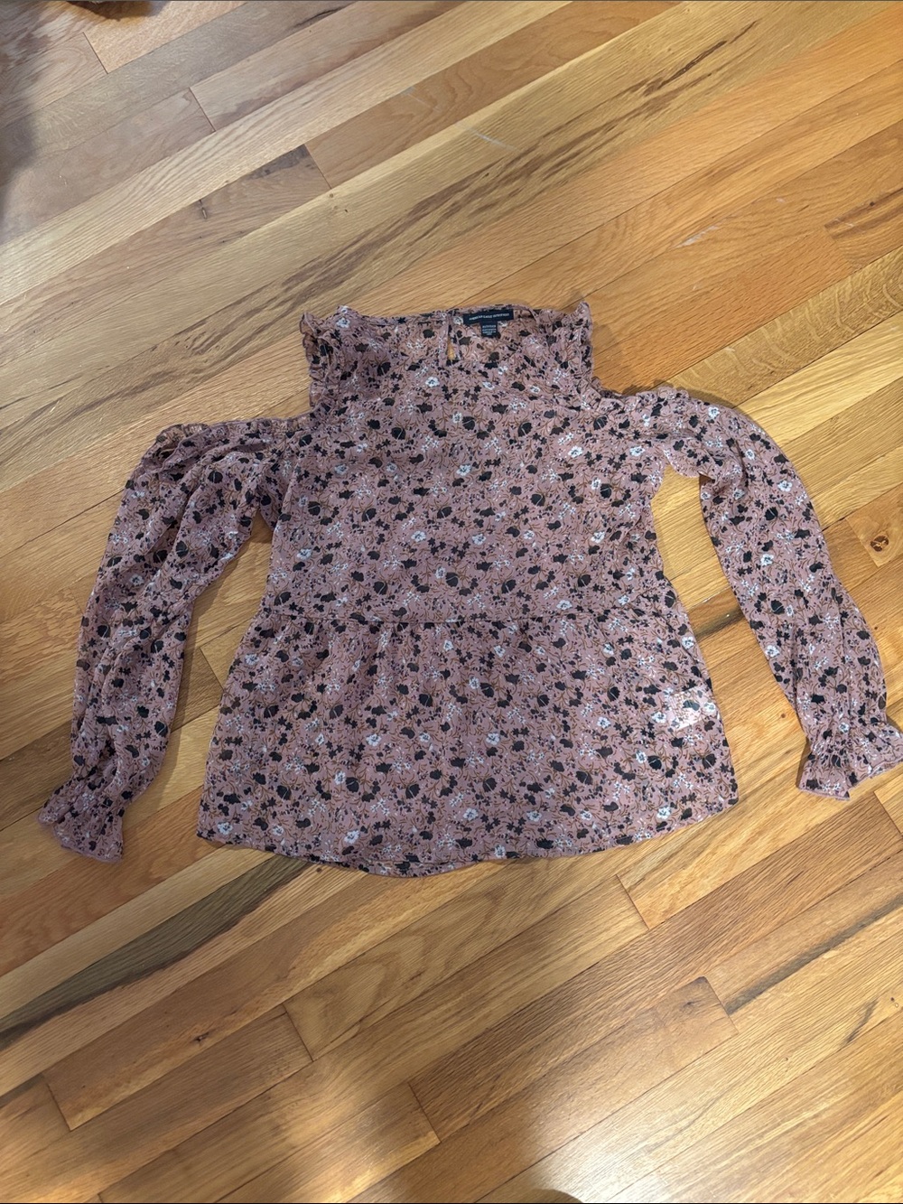 American Eagle Outfitters Dusty Pink Floral Ruffle-Yoke Blouse
